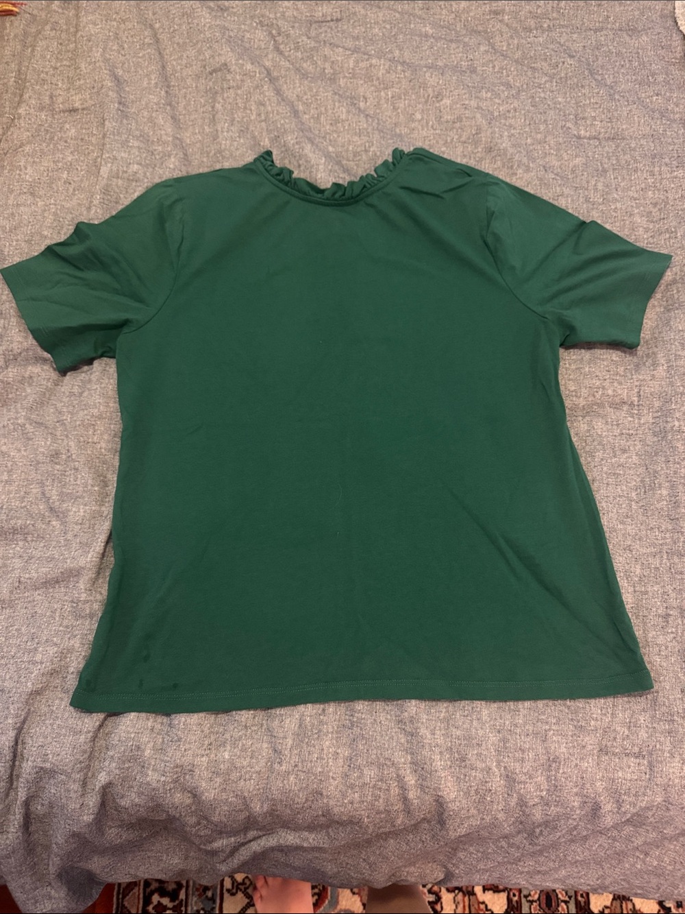 Ann Taylor Forest Green Short Sleeve Ruffle Neck Tee